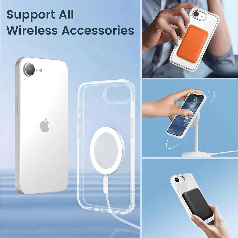 Enhanced Magnetic Hybrid Shockproof Clear Case with Silicone Shell