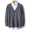 Men's V-Neck Sweater In Autumn And Winter 100% Long Sleeve Warm Knit Cardigan Loose Outer Wear Business Casual Coat Sweater. 1