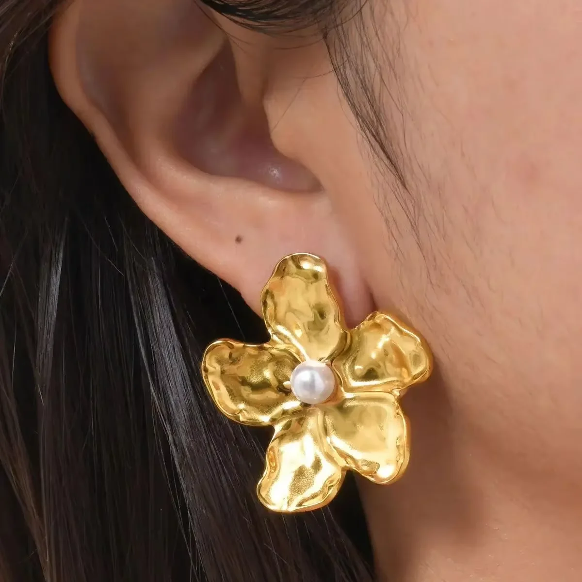 Flower Stud Earrings with Imitation Pearl for Women Girls