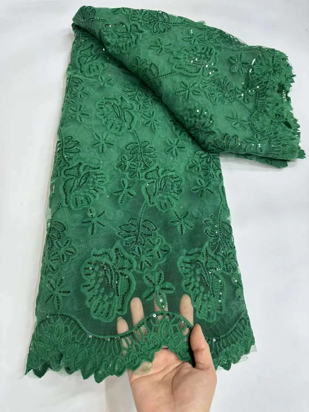 

High Quality African Lace Fabric Light Green French Net Sequins Fabric Sewing Embroidered Lace Tulle Nigerian Lace CWXP1-2