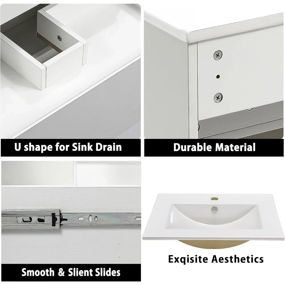 Bathroom Vanity Wall Mounted Floating Vanity Two Drawers Storage Cabinet with White Ceramic Integrated Sink 4