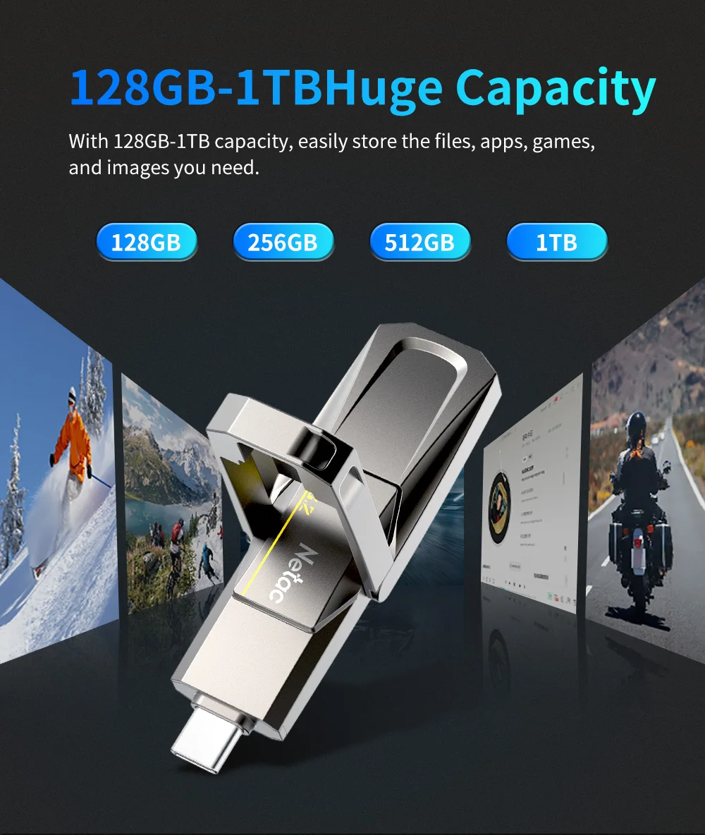 usb flash drive flash drive Netac Us5 550mb/s Usb 3.2 Gen2 Daul Interface Flash Drive 128gb 256gb 512gb 1tb Solid State Usb Disk