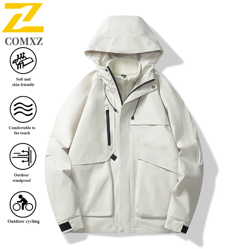 Men's Windbreaker Waterproof Windproof 3-in-1 Detachable Winter Jacket for Hiking Mountaineering Outdoor Workwear Shell Coat