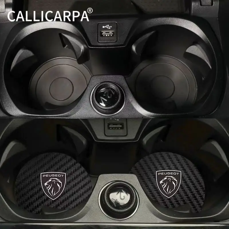 2Pcs Carbon Fiber Car Water Slot Non-Slip Cup Mat For New Peugeot 106 307 208 607 206 508 408 301 108 207 406 308 205 407 107