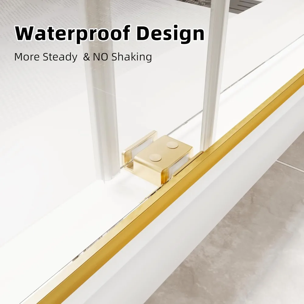 Frameless Shower Door, 56-60" W x 74" H Double Sliding Shower Door with 5/16" (8mm) Brushed Gold Finish Shower Doors 6