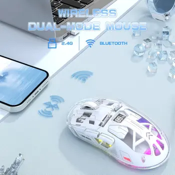 MAMBASNAKE x Freewolf A2 Transparent Wireless Gaming Mouse,Dual Mode BT 5.0/2.4G PC Gaming Mice 3