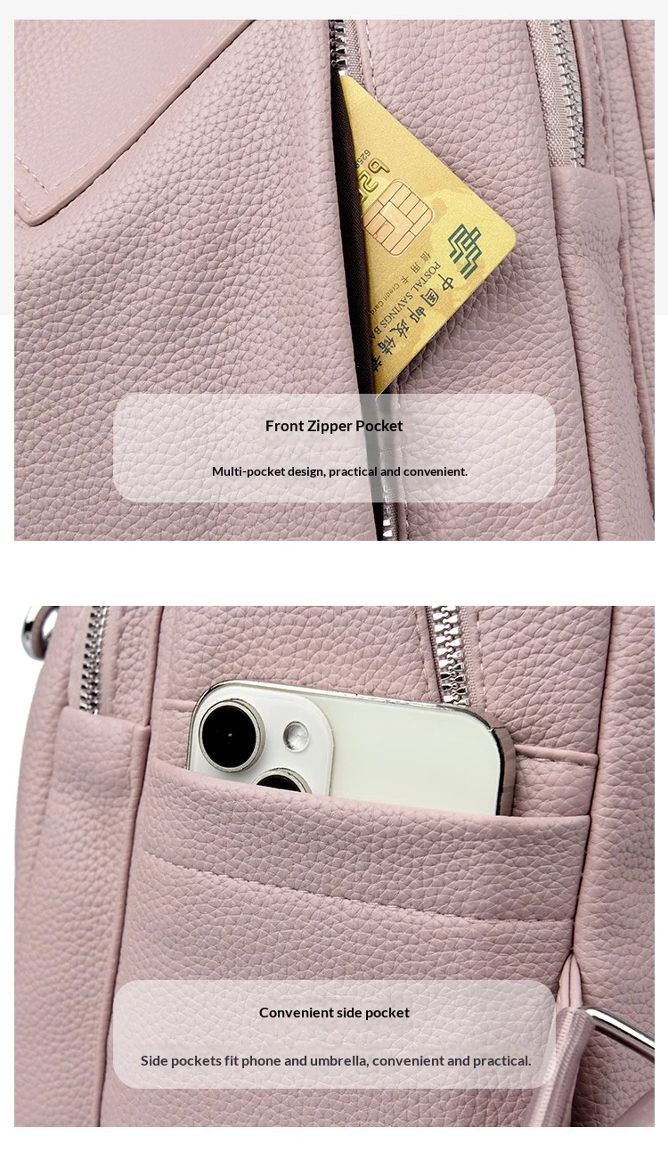 PU-Leder Rucksack-Handtasche für Damen: Diebstahlsicherer Konvertierbarer Weicher Rucksack - Eleganter Damen-Reiserucksack – Detail 15