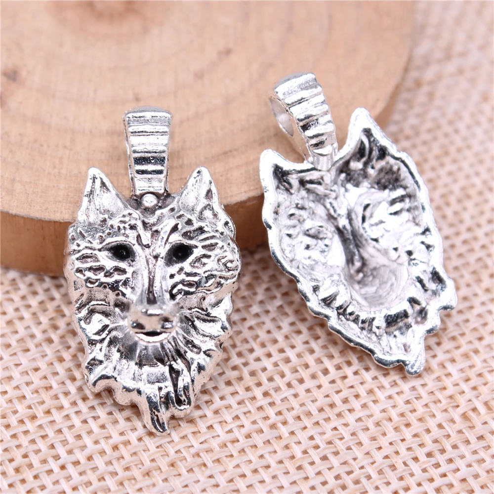 WYSIWYG 3pcs 32x17mm 2 색 빈티지 늑대 머리 매력 보석 만들기 늑대 머리 펜던트 매력 목걸이 만들기