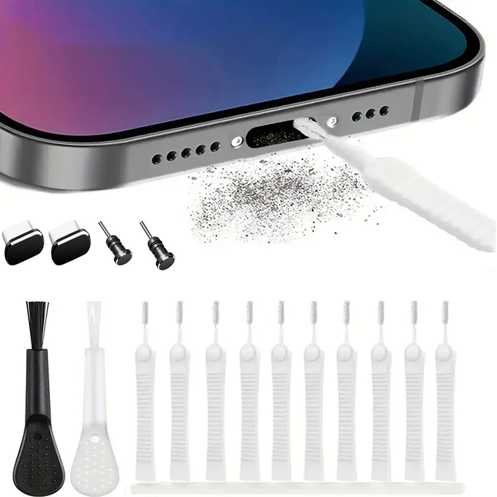 Set di Pulizia per Porta di Ricarica e Altoparlante Smartphone, Kit Anti-Polvere per iPhone 16 15 14, Spazzola per Auricolari Samsung Huawei Xiaomi - immagine 3