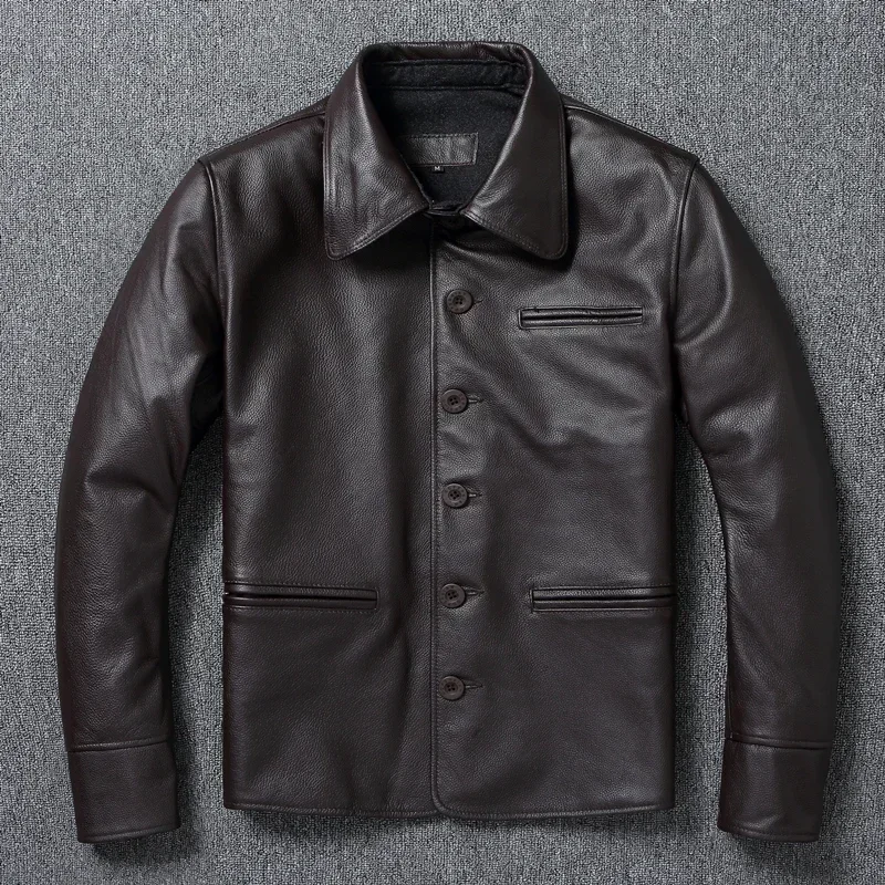 

Brakeman Genuine Leather Jacket Men Real Cowhide Leather Coat Slim Fit Casual Clothes Mens Leather Coat Autumn Clothing