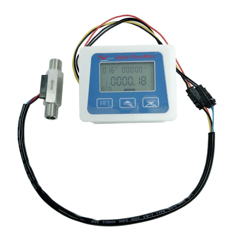 Battery Type Display 0.3~3L/min 1/4" Water Flow Sensor Meter Digital Flowmeter Flow Sensor G1/4 Turbine Temperature Measurement
