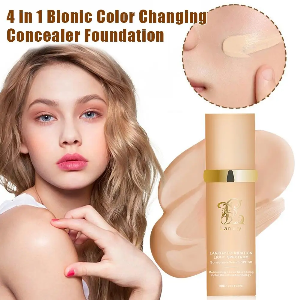 4-in-1 Foundation Liquid Magic Color Changing Soft Matte Long Lasting Hydrating Makeup Base Spf 50++