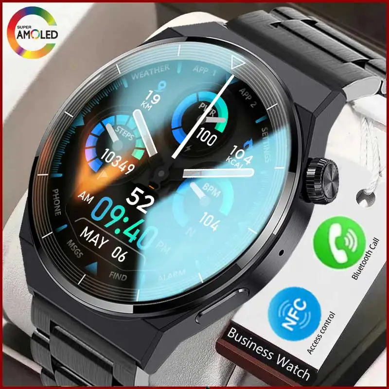 

For Huawei Xiaomi NFC Smart Watch Men GT3 Pro AMOLED 390*390 HD Screen Heart Rate Bluetooth Call IP68 Waterproof SmartWatch 2024