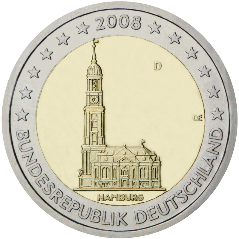 Germania 2008 Moneta Commemorativa Amburgo St Michel Cattedrale Moneta Di Stato Tedesco 2 Euro Unc