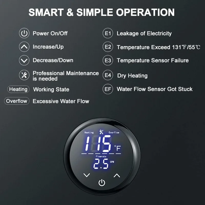 Electric Tankless Hot Water Heater, ECOTOUCH 18kW on Demand Instant Water Heater 240V, ETL Certificated Self-Modulation Point