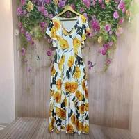 Women's XL-5XL Plus Size Hot selling V-neck elegant and casual printed long dress with large hem for women's clothing Women's - Image 3
