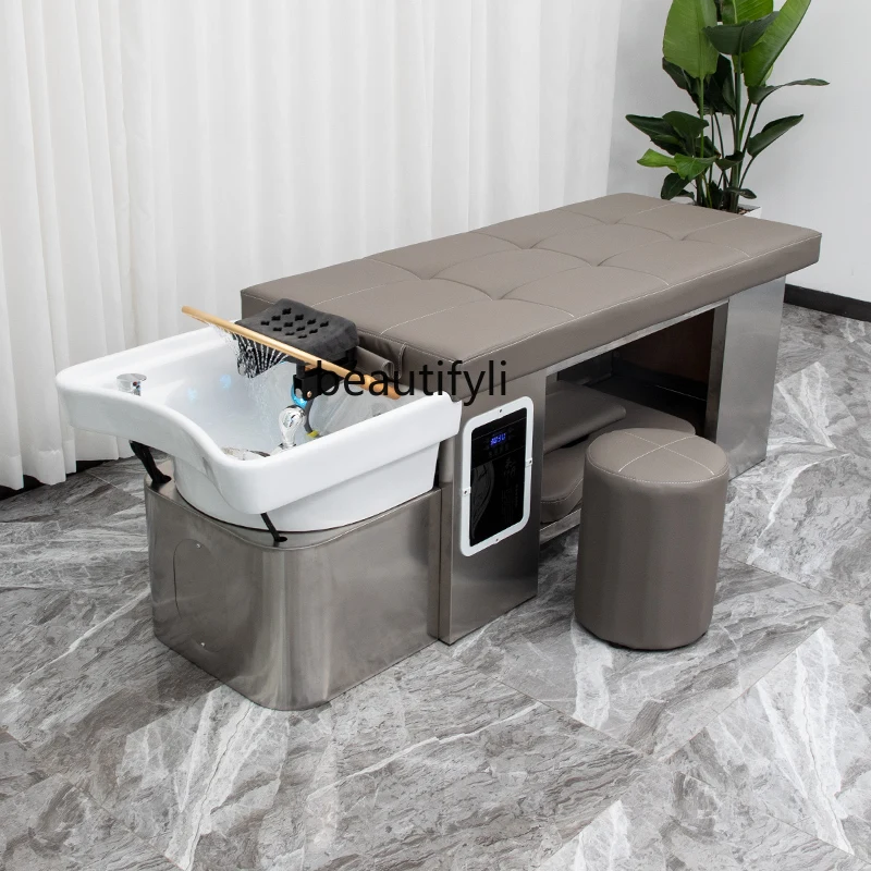Water Circulation Shampoo Chair Stainless Steel Hair Salon Flushing Bed Head Treatment Massage Shampoo Bed Shampoo Chair