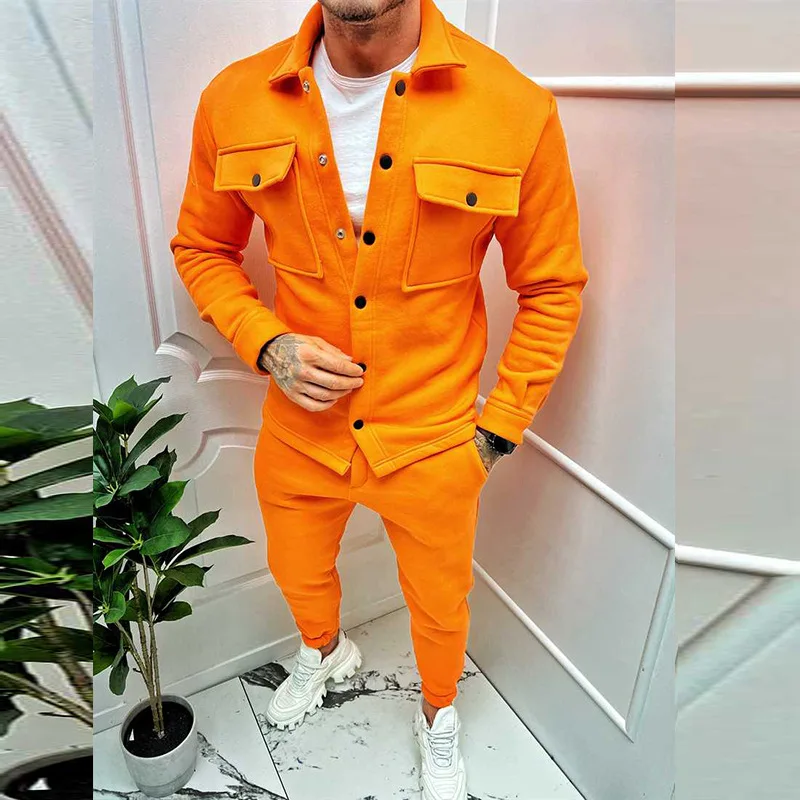 Autumn and Winter Fashion Jacket Casual Pants Two-piece Set New Trend Solid Color Men's Fashion Suit