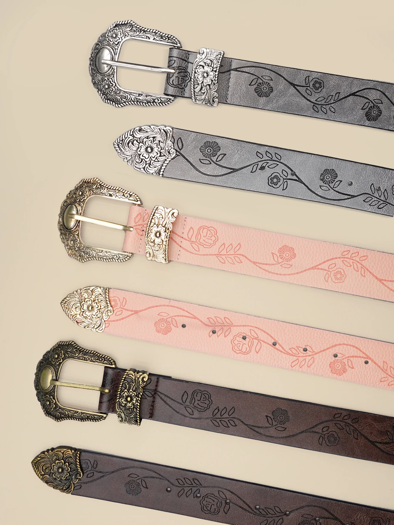 Plain printed belt buckle in Western style, classic casual women's belt, classic decorative jeans belt.