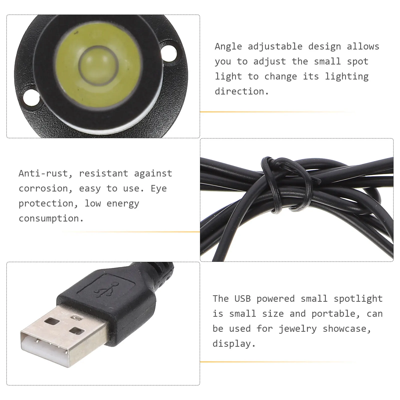 실내 캐비닛용 소형 USB 전원 주얼리 스포트라이트 LED 디스플레이 조명 알루미늄 합금 1W 5V