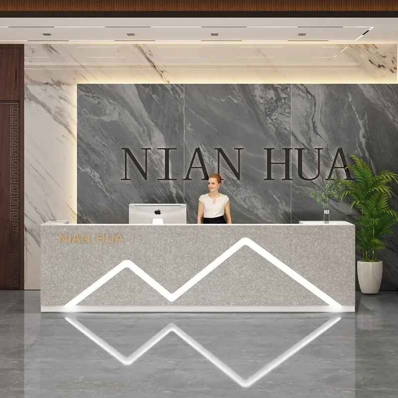 Pink LED Reception Desk Cashier Restaurants Hotel Kindergarten Pet Shop Front Desk Beauty Salon Office For Sale