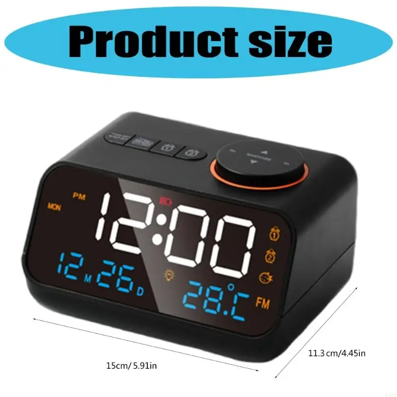 E28F Digital Alarm Clock Bedside Clocks with FM Radio and Voice Control Screen Activation Ringtone Infinitely Setting 6