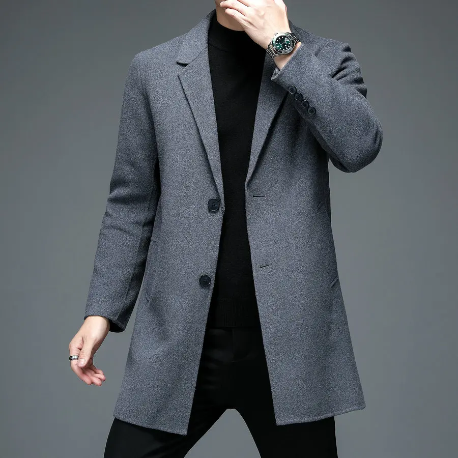 

England Style Men Gray Black Navy Blue Wool Overcoat Male Elegant Notched Collar Single-Breasted Cashmere Woolen Coat Winter New