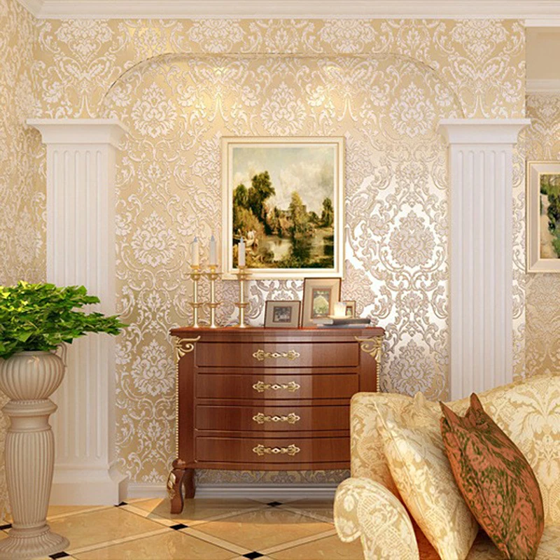 10m Thickened 3D Flocking Golden Wallpaper Hotel Room Living Room Bedroom Non-woven Wallpaper Embossed Decorative Wallpaper 2024 extra large woven storage baskets decorative blanket basket for living room pillows towels toys or nursery cotton jute rope