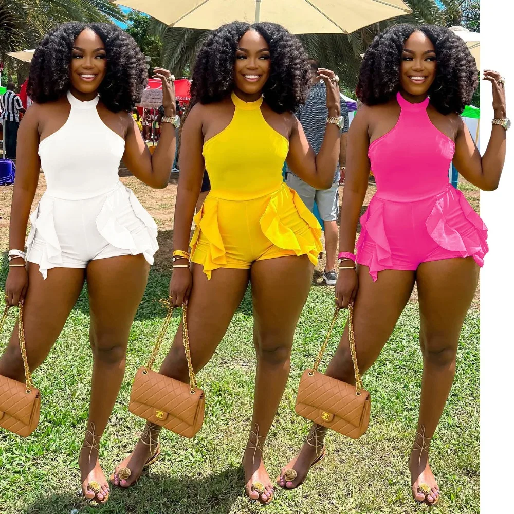 

Summer personality ladies peplum halter sexy solid color jumpsuit women