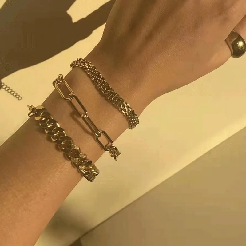 Stainless steel bracelets stainless steel jewelry Gold Plated Stainless Steel Watch Belt Stacking Bracelet for Women Occident Metal Texture New Design Bracelet Jewelry Gifts