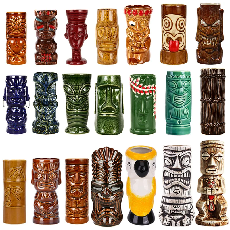 Tiki Mugs Ceramic Hawaiian Luau Party Mugs Drinkware, Cute Exotic