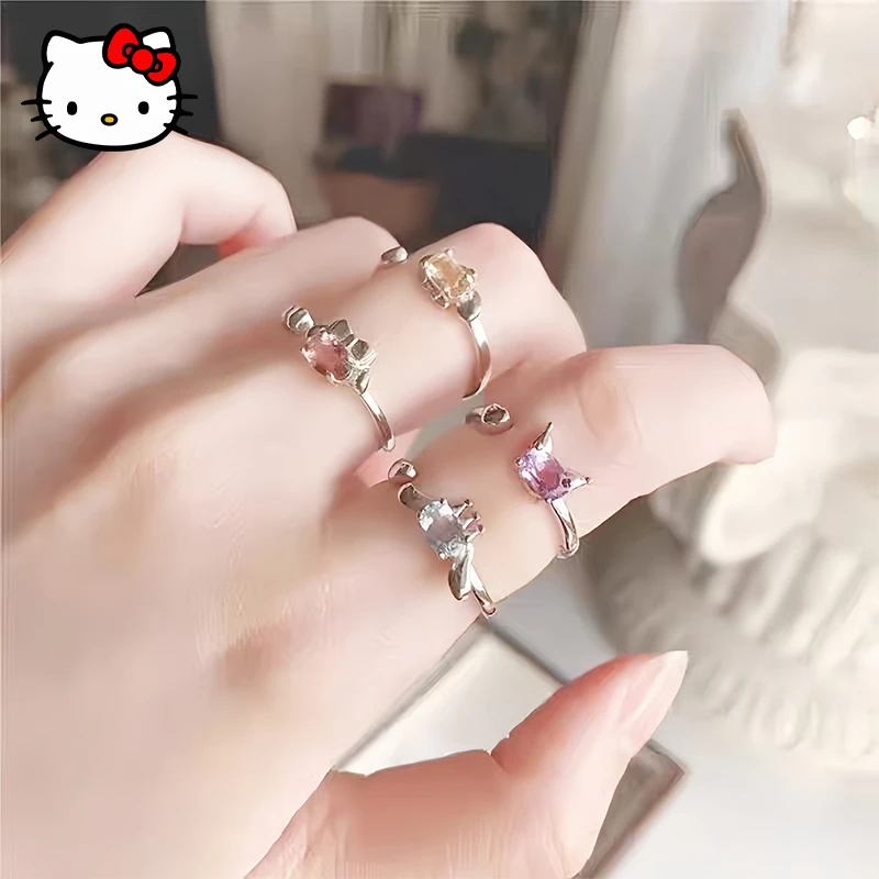 

New Sanrio MyMelody Kuromi Cinnamoroll Ring Kawaii Anime Couple Animation Accessories Sweet Girl Diamond Fashion Jewelry Gift