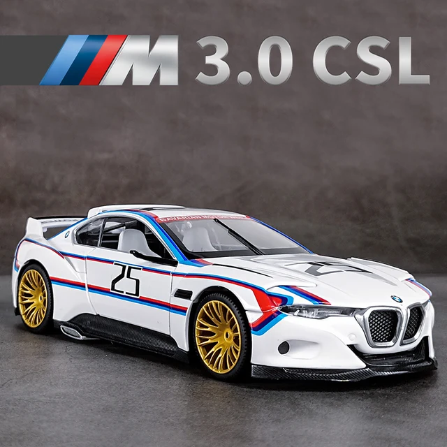 1:24 BMW M4 GT3 Alloy Sports Car Model Diecast Metal Toy Car Vehicles Model Simulation Sound and Light Collection Childrens Gift - CSL White