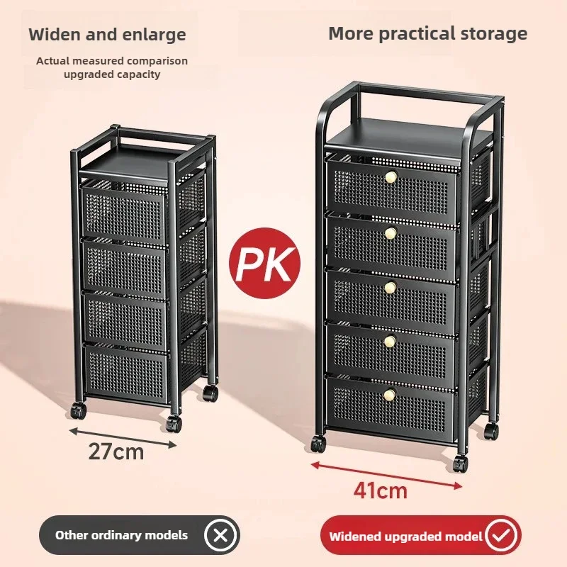 Floor-to-Ceiling Multi-Layer Kitchen Storage Rack Drawer-Type Fruit and Vegetable Basket Iron Trolley Home Storage