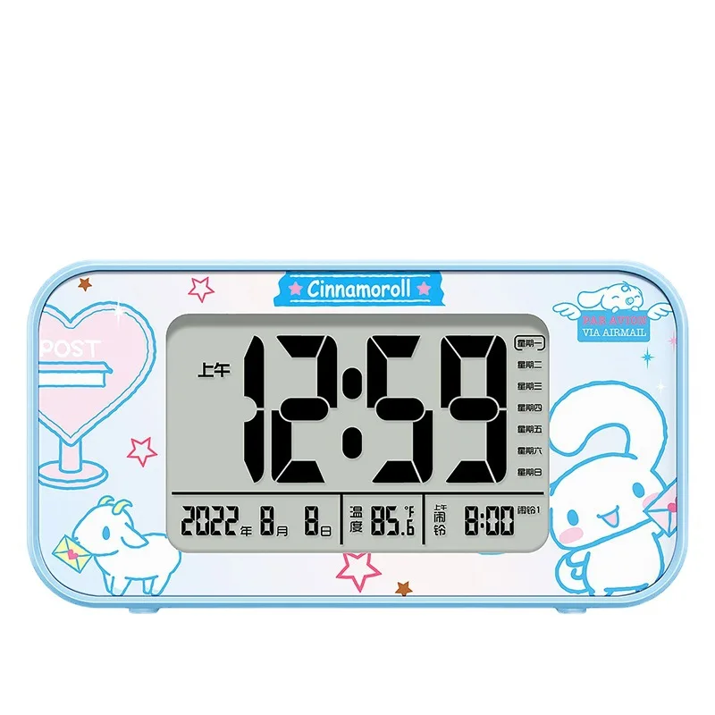 Sanrioed Anime Ins Style My Melody Cinnamoroll Alarm Clock Figure Usb Charging Voice Broadcast Christmas Gift Kawaii Alarm Clock images - 6