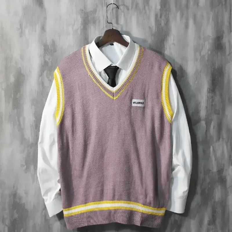 Description Picture 3 of itemBlack V Neck Waistcoat Vest Knit Sweater Male Red Men's Clothing Sleeveless Tops Designer Luxury Knitwears Pull Oversize Street