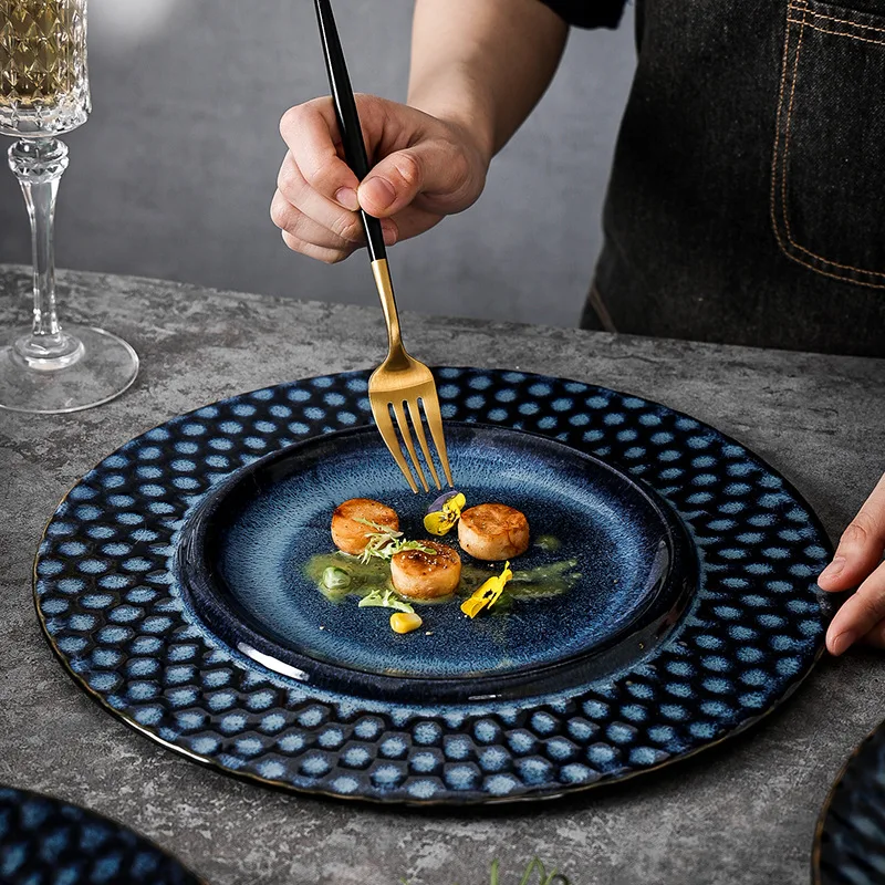 

2022 New Large Ceramic Dining Plate Household Kiln Soup Plate Hotel Pasta Plate Straw Hat Plate