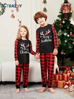 Merry Christmas Cartoon Pattern Mom Dad Kids Matching Pajamas Set 2 Pieces Suit Baby Romper Soft Loose Xmas Family Look Pyjamas 2