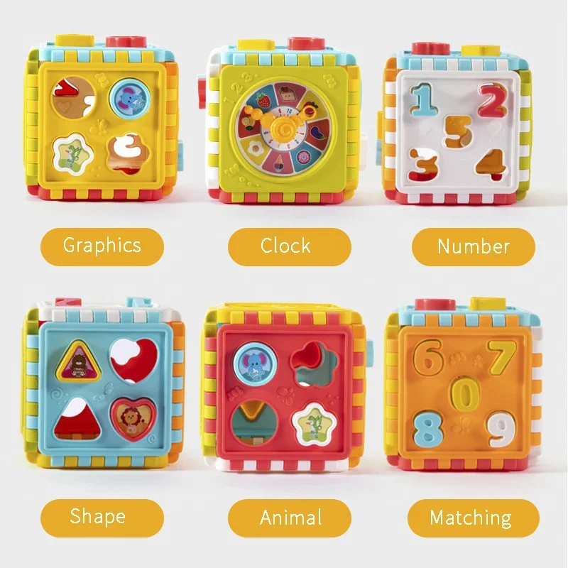 Puzzle Building Block Toy Shape Matching Hexahedron with Number Graphic Cognitive Block for Baby gift puzzle building block toy