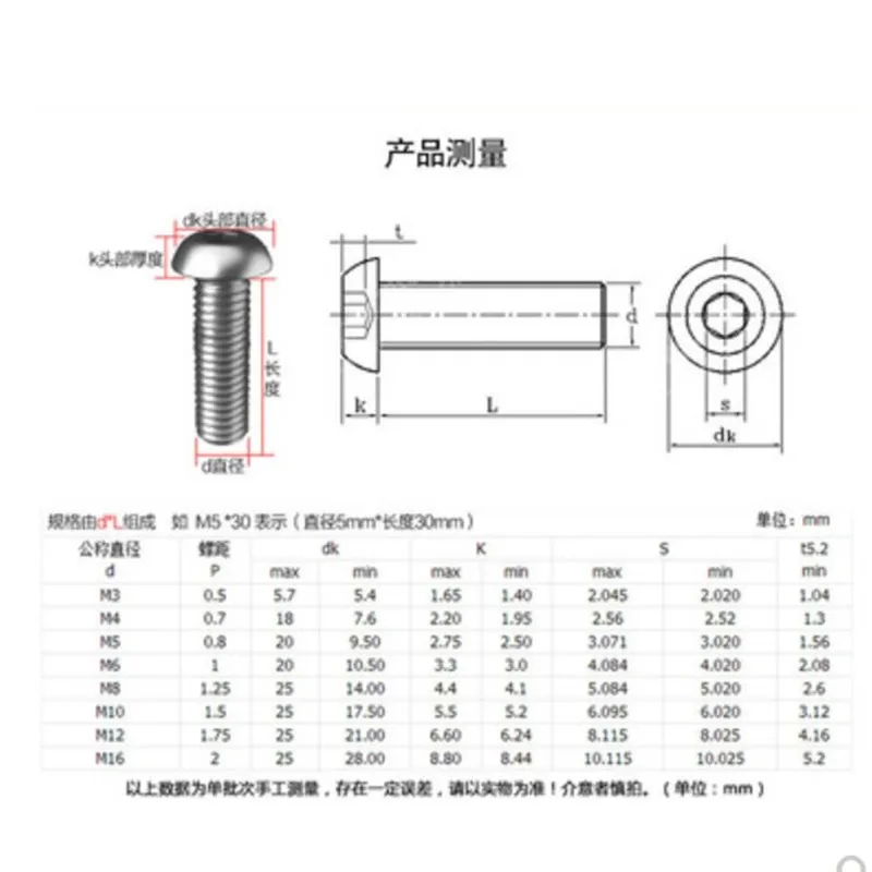 Yodaoke 100pcs M3-0.5 X 8mm Button Head Socket Cap Screw, ISO 7380 Hex Drive, Class 10.9, Alloy Steel, With Nut And Washer