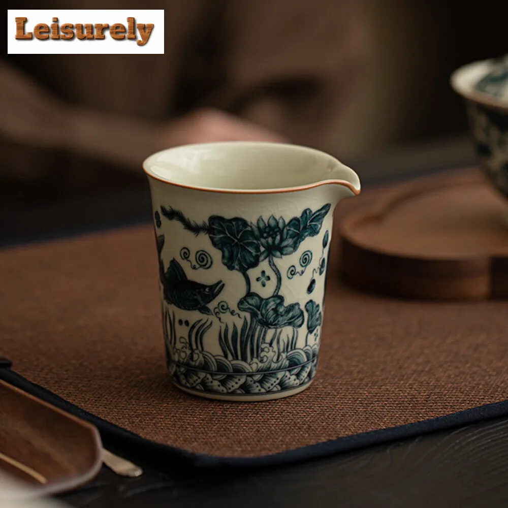 200ml Retro Fish Algae Pattern Tea Pitcher Vintage Ru Kiln Porcelain  Tea Divider Cha Hai Justice Cup Chinese Tea Set Supplies