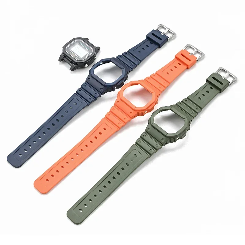 Stylish Resin Rubber Band Watch Case with Protective Bezel and Replaceable Strap