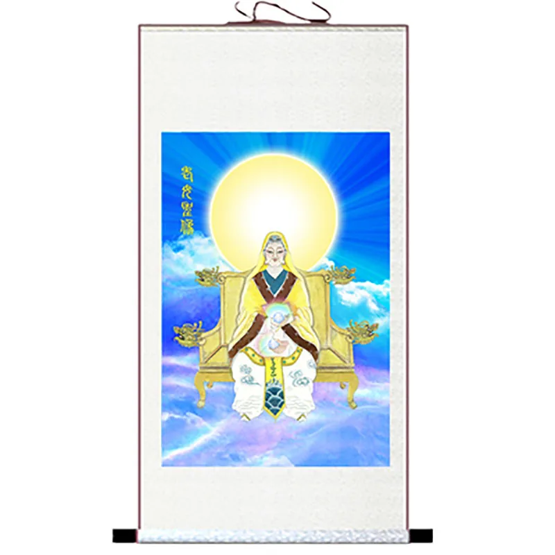 Asian Art Buddha Calligraphy Silk Wall Art Hanging Scroll,Oriental Elegant Painting