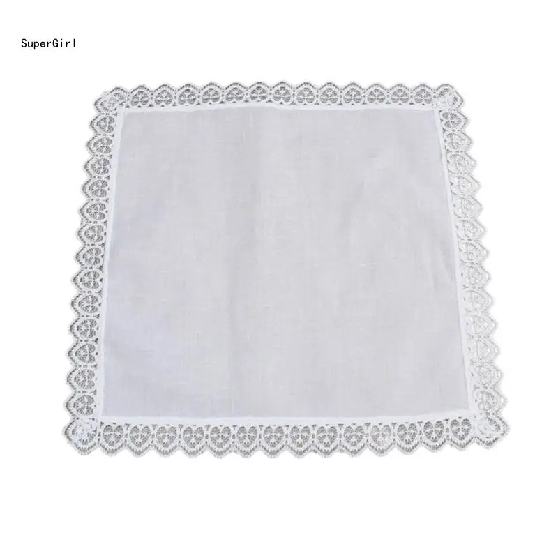 

White Hankie Women Handkerchiefs Cotton Lace Trim Super Soft Washable Hanky Chest Towel Pocket Lace Trim Handkerchiefs