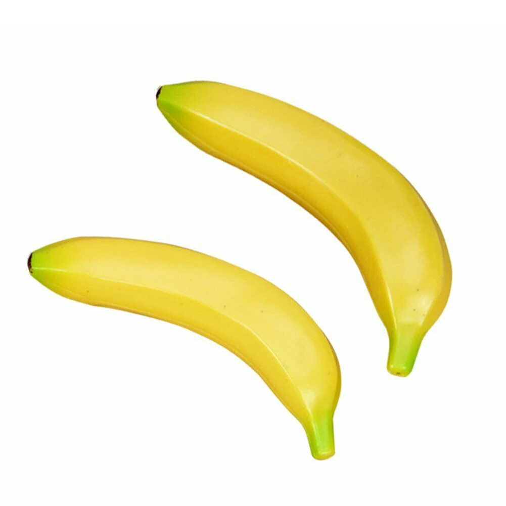 2 Stück 20 cm künstliche Bananen, dekorative Kunststoff-Fälschungsfrucht, realistische Anzeige, gelb, 19,5 x 3,5 cm, dekoratives Obst und Gemüse – Detail 4