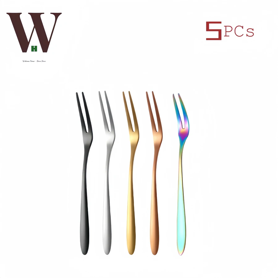 Creative Stainless Steel Gold Flatware Fruit Fork 5/10Pcs Dinnerware Appetizer Snack Dessert Fork Kitchen Tableware