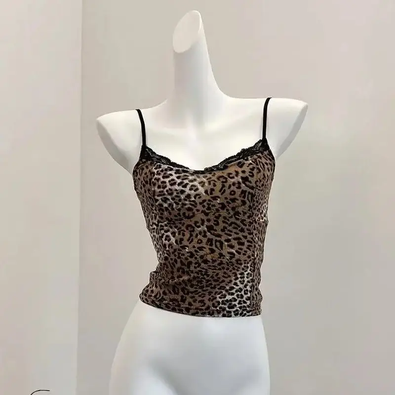 

Women's Leopard Crop Top Sets Fashion Vest Aesthetic Corset Top Off Shoulder Sleeveless Y2k Sexy Vintage Tank Tops 2000s Clothes