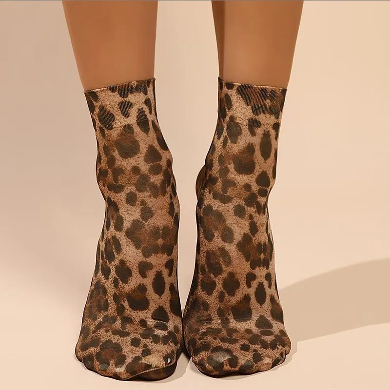 Leopard Print Ultra Thin High Elastic Summer Socks