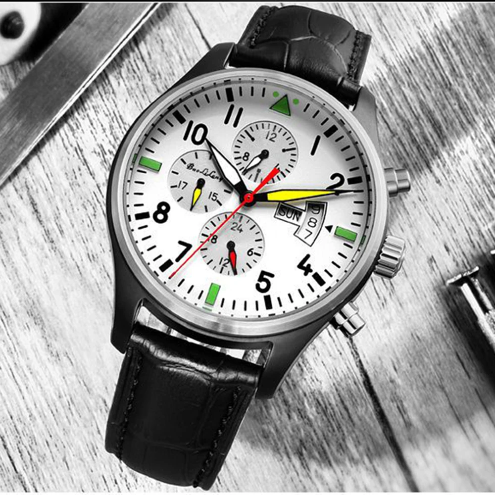 46mm Pilot Watch Men Automatic Self-Wind Mechanical Wristwatches Vintage Military Watches Multi-function Clock Reloj Hombre 2022