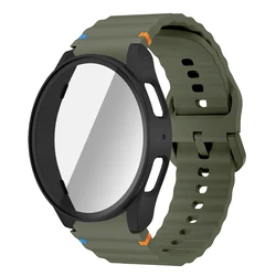 Premium Silicone Watch Band and Protective Case Combo - Universal Fit Bracelet Strap for Galaxy watch 4 44mm (GrB)
